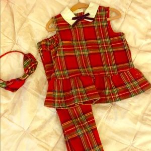 Janie and Jack Ruby Plaid Pants, Top and Headband